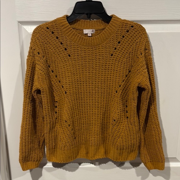 SO Sweaters - SO Women's Soft Mustard Open-Stitch Crewneck Sweater
